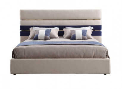 Modern designer double bed with wooden frame Stylish bed new in beige